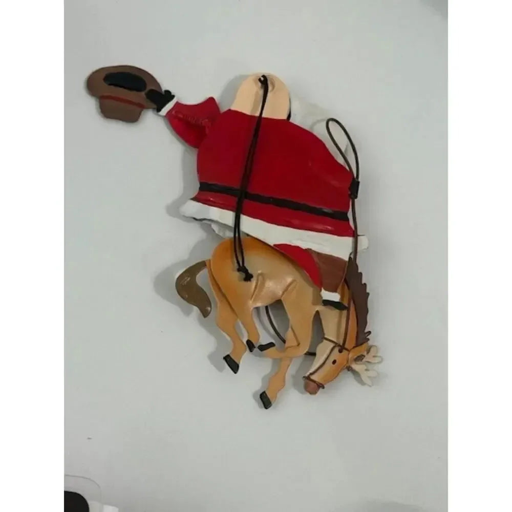 3 Santa Claus Ornaments Hallmark 1991 and 1997 Cowboy Bucking Reindeer